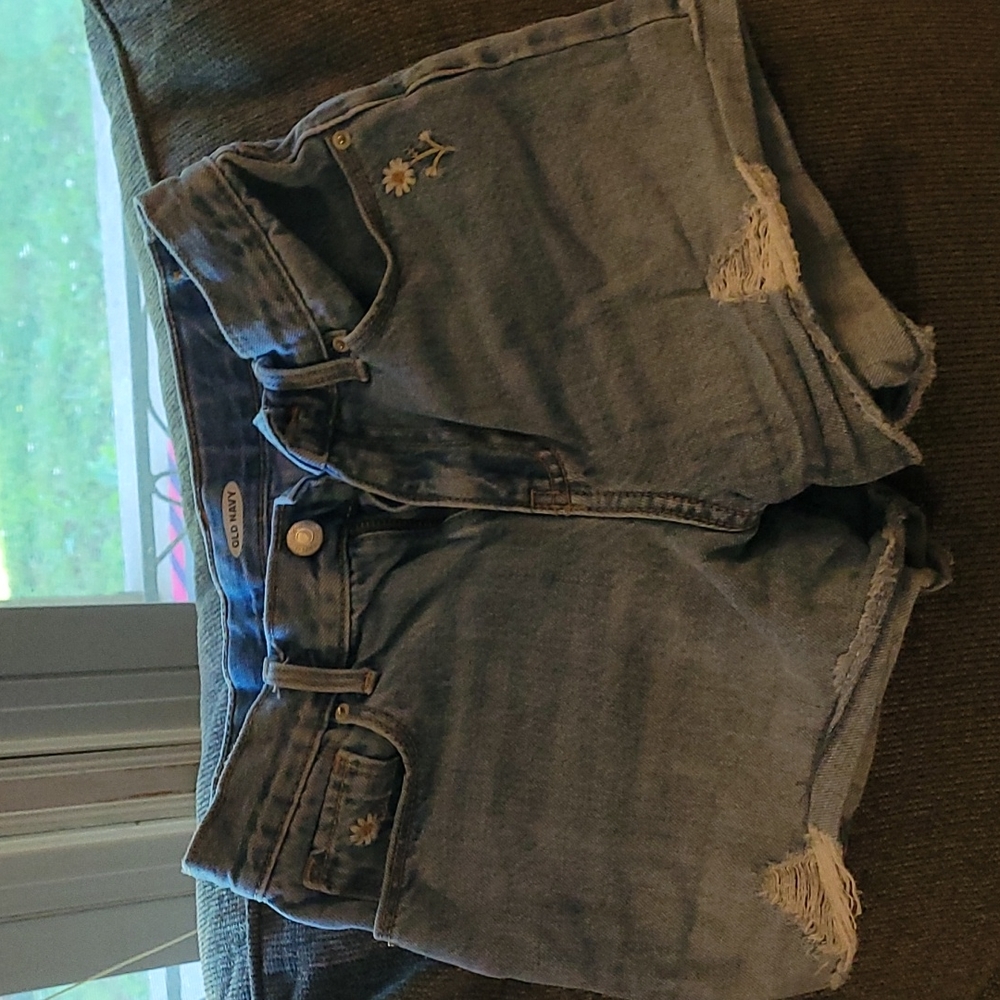 Old Navy blue jean shirts with embroidered flowers